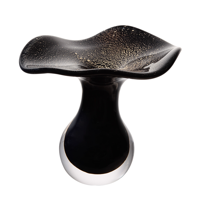 Black with Gold Accents Flower Desktop Glass Sculpture