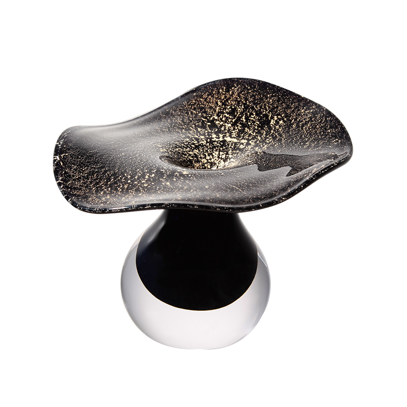 Black with Gold Accents Flower Desktop Glass Sculpture