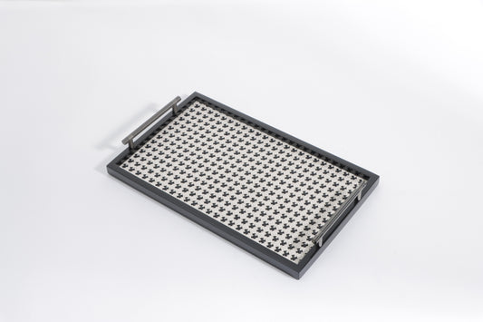 Milk White & Black & Gun Metal Faux Suede & Mdf & Alloy Hand-Weaving Rectanguar Tray