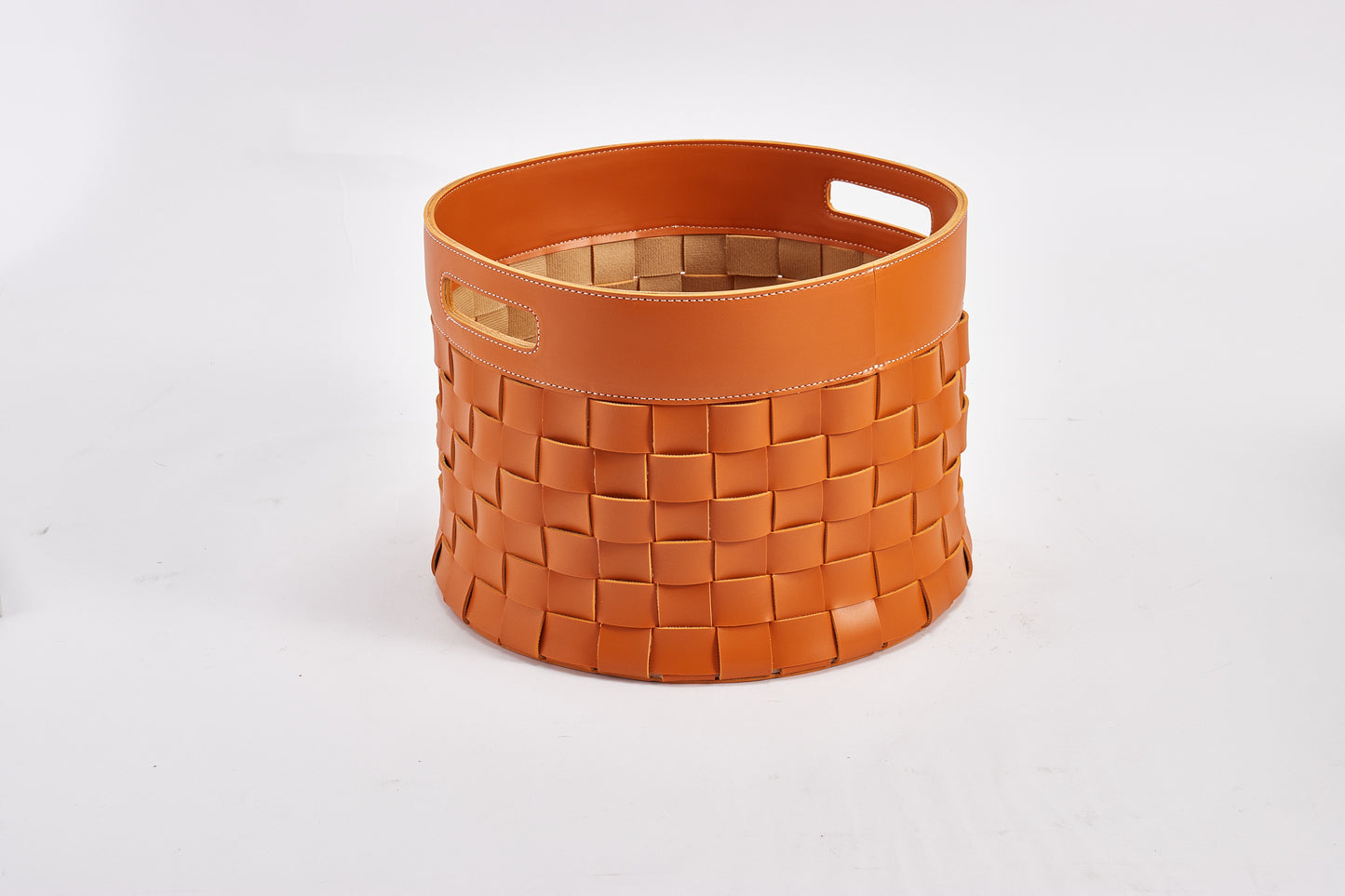 Beige Pu Woven Leather Basket