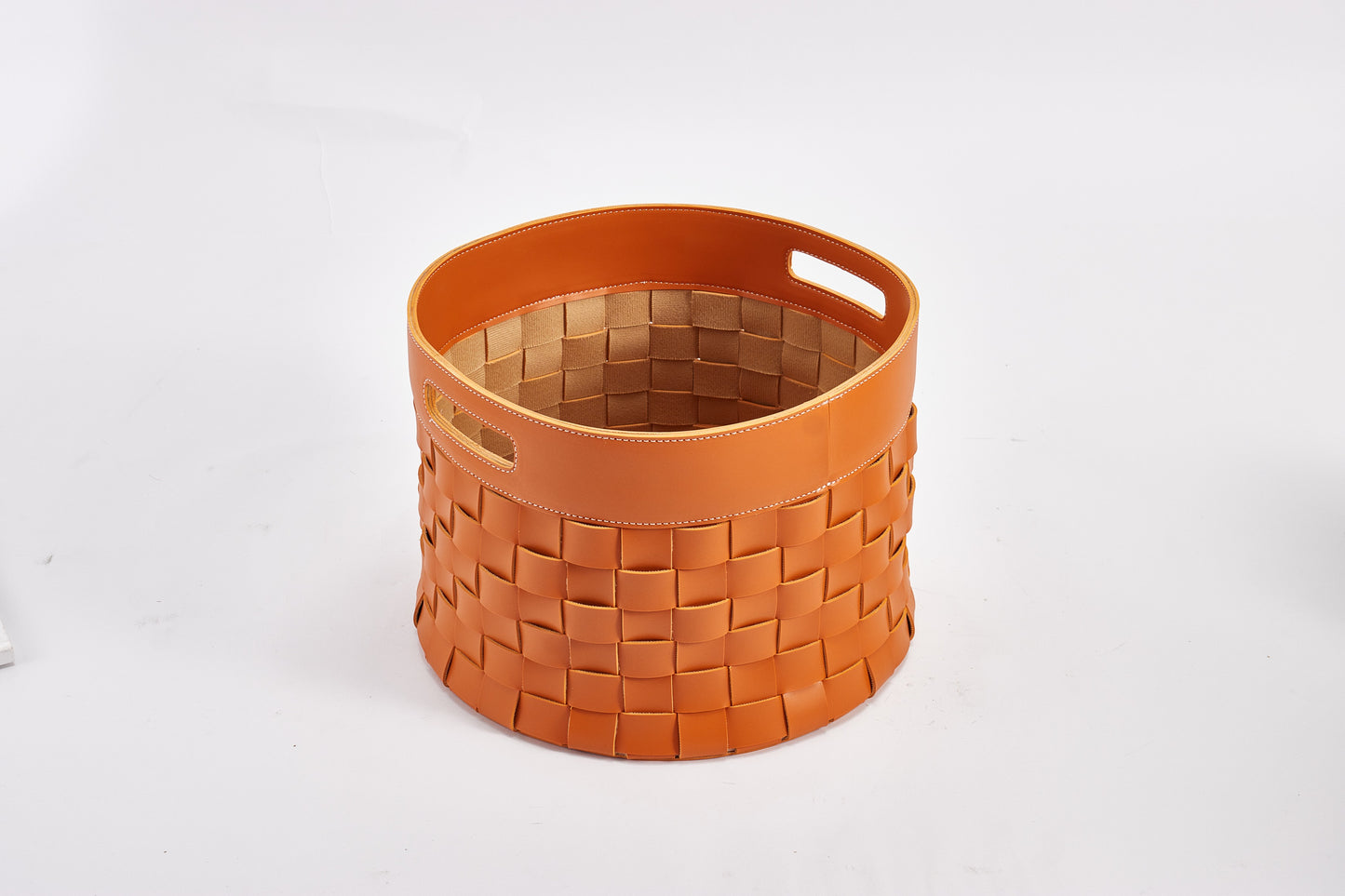 Beige Pu Woven Leather Basket