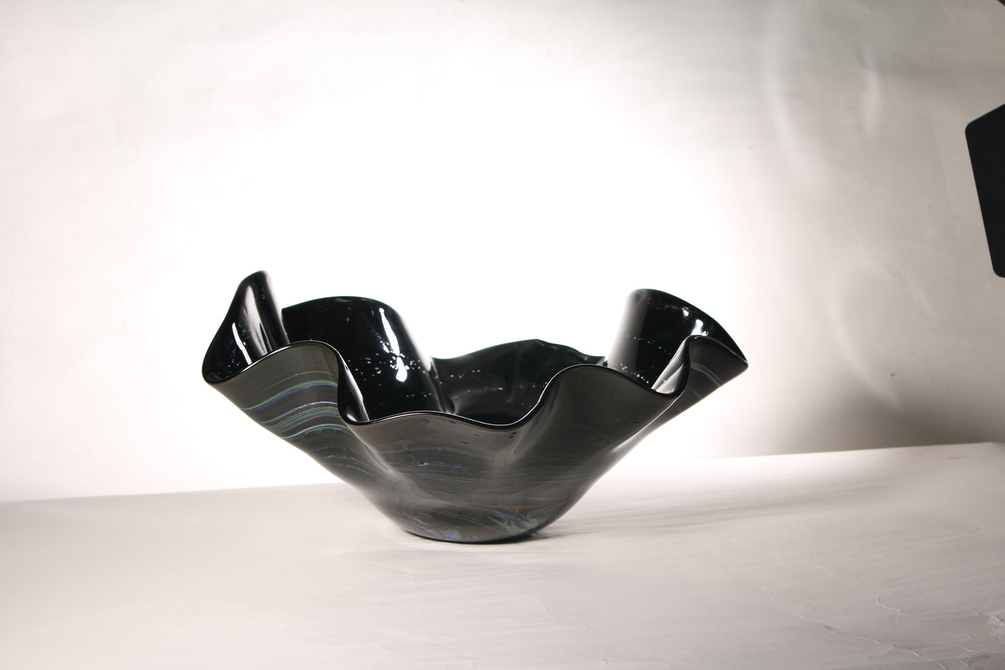 Black Glass Wavy Fruit Plate