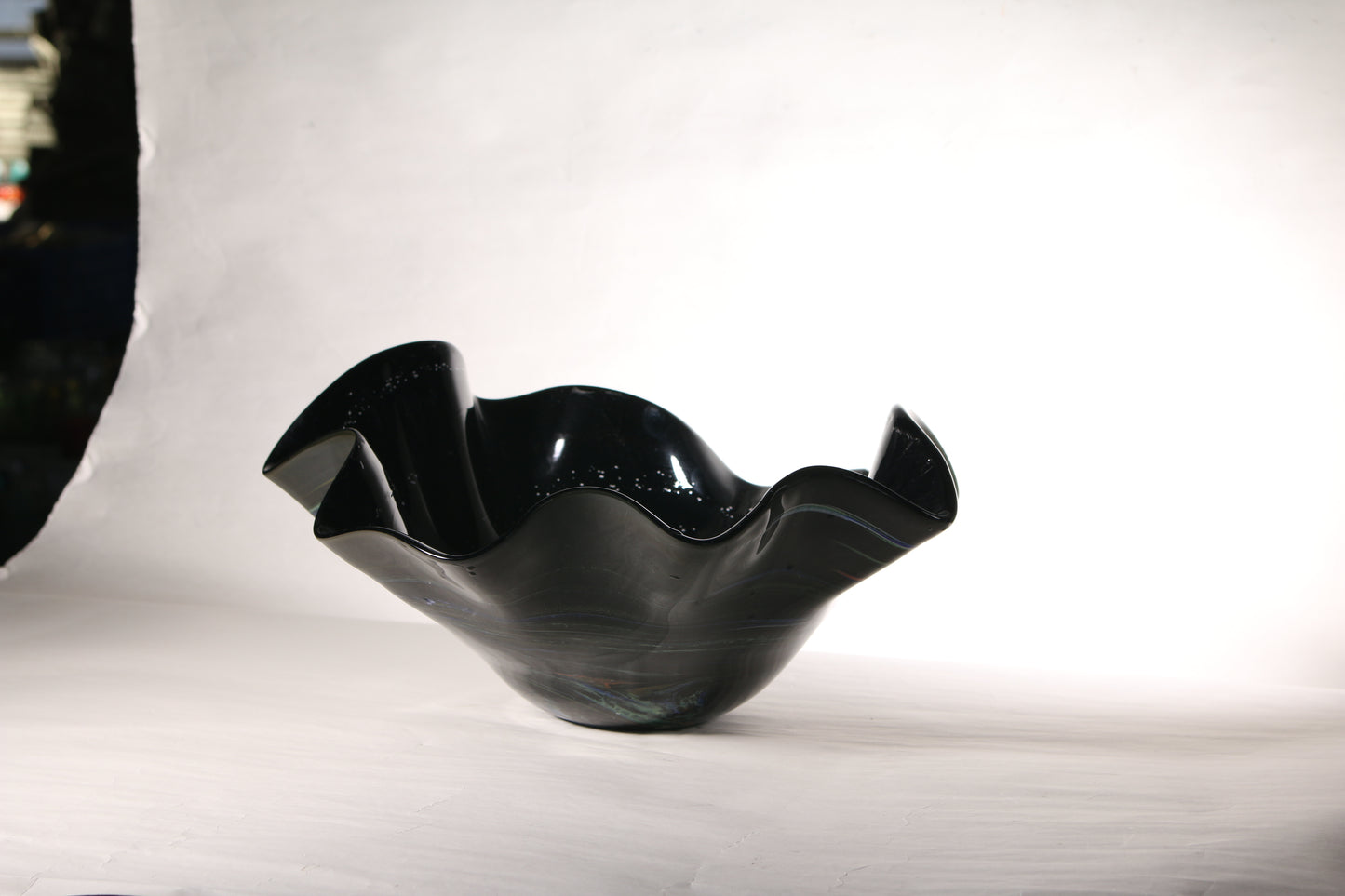 Black Glass Wavy Fruit Plate