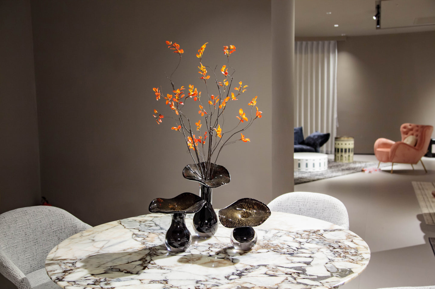 Black with Gold Accents Flower Desktop Glass Sculpture