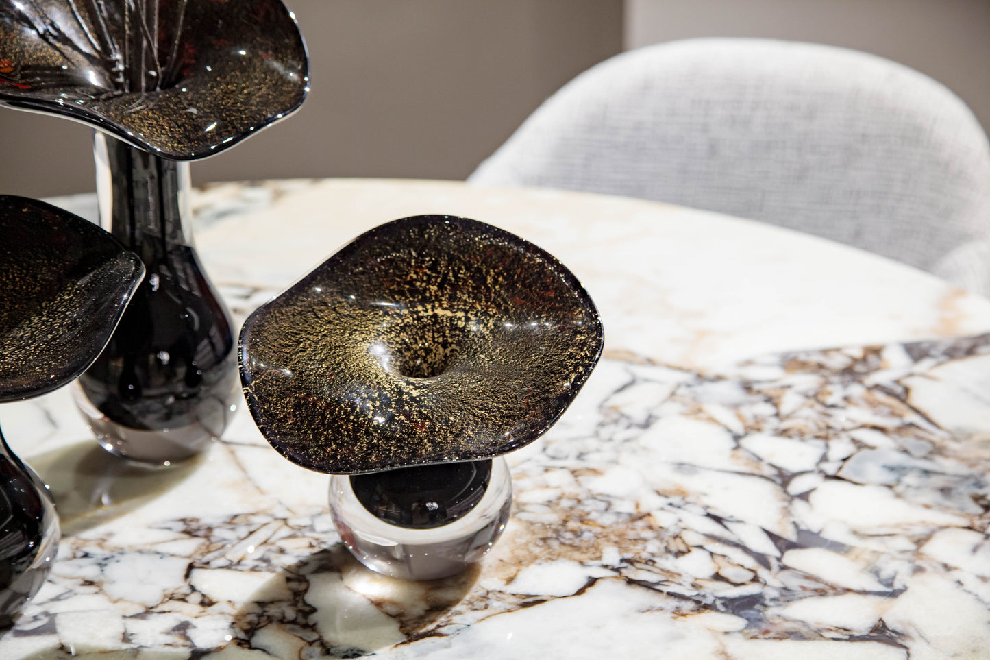 Black with Gold Accents Flower Desktop Glass Sculpture