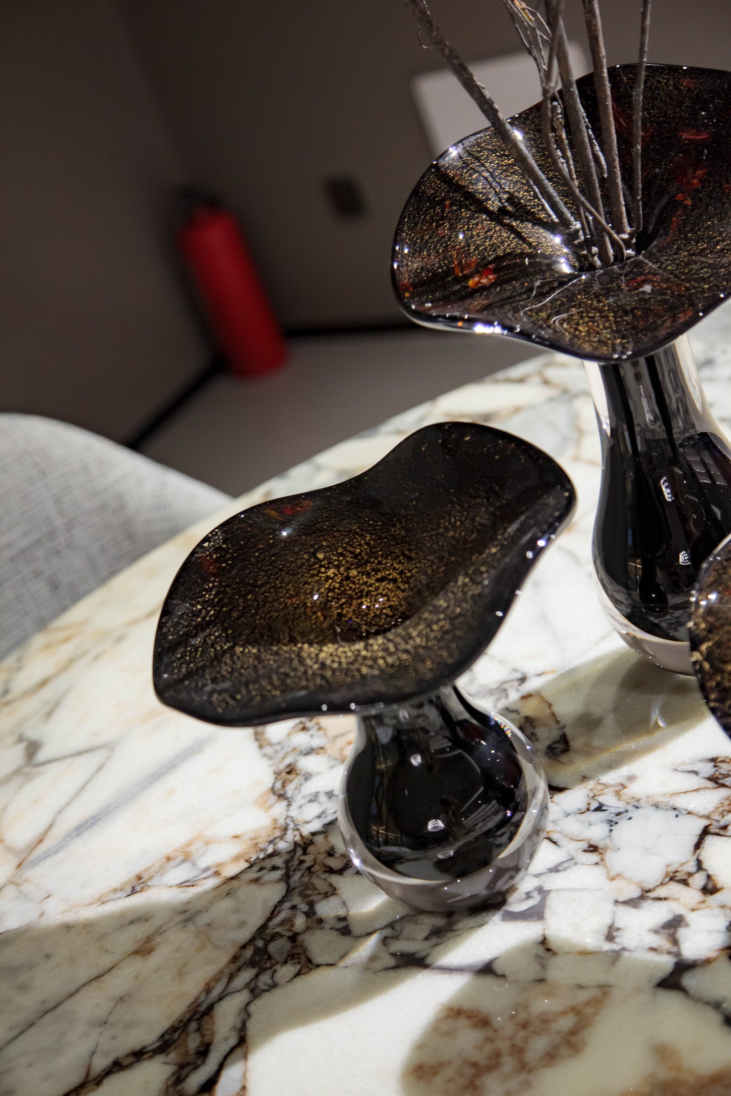 Black with Gold Accents Flower Desktop Glass Sculpture