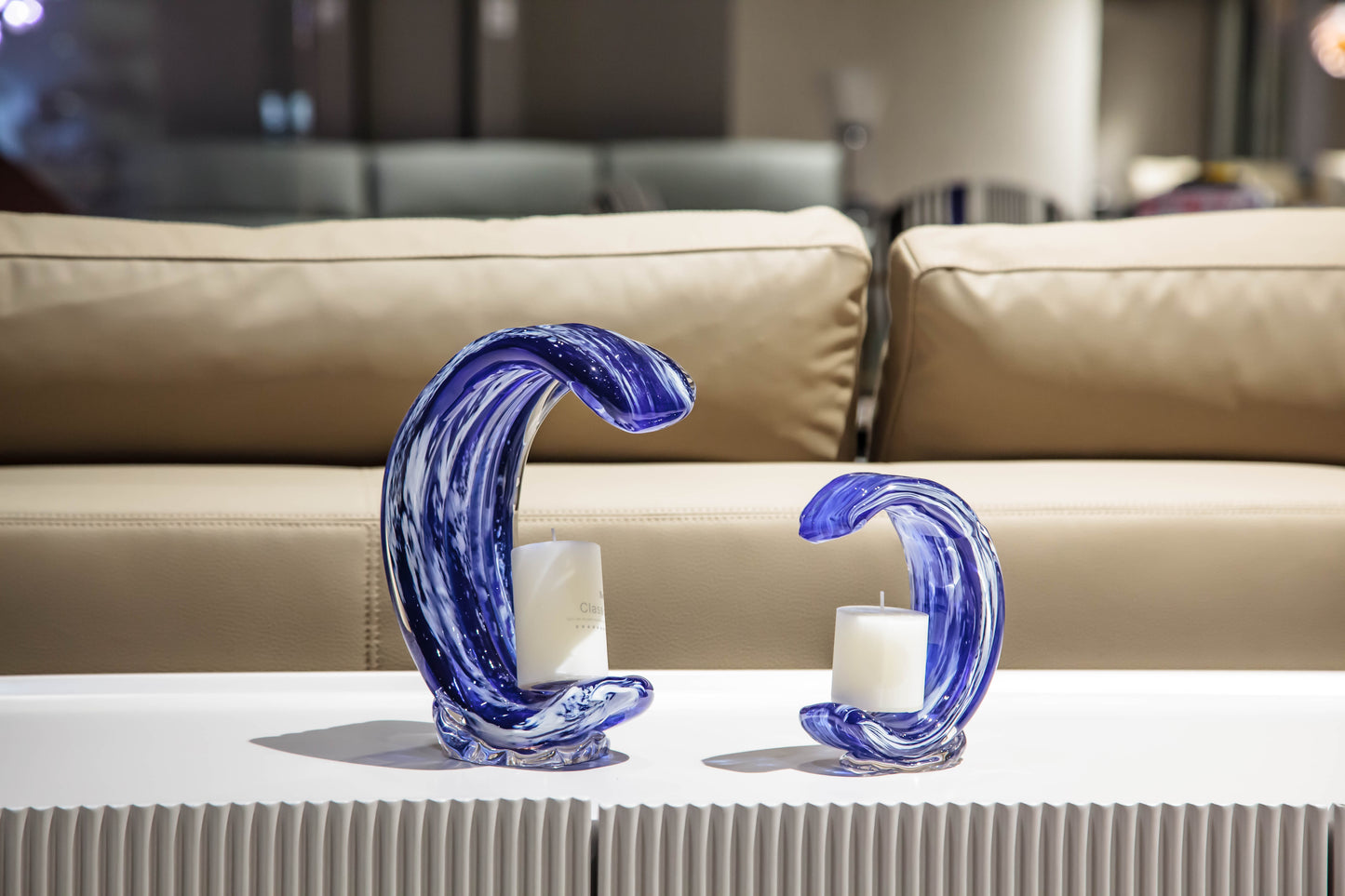 Blue Glass Candle Holder Sculpture