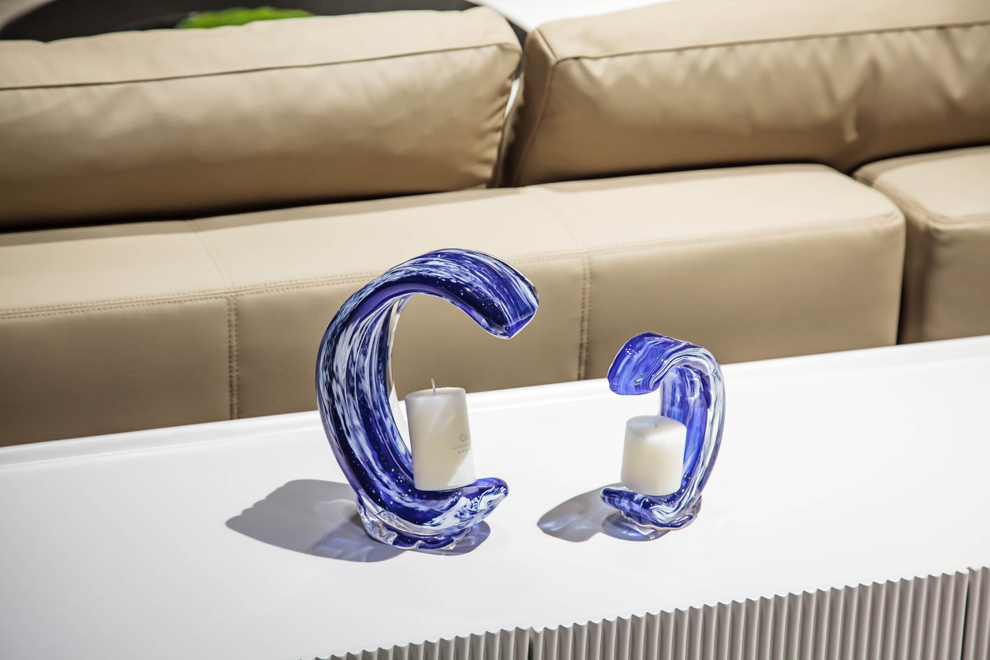 Blue Glass Candle Holder Sculpture