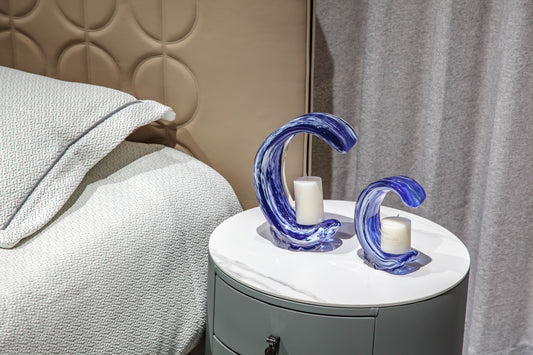 Blue Glass Candle Holder Sculpture