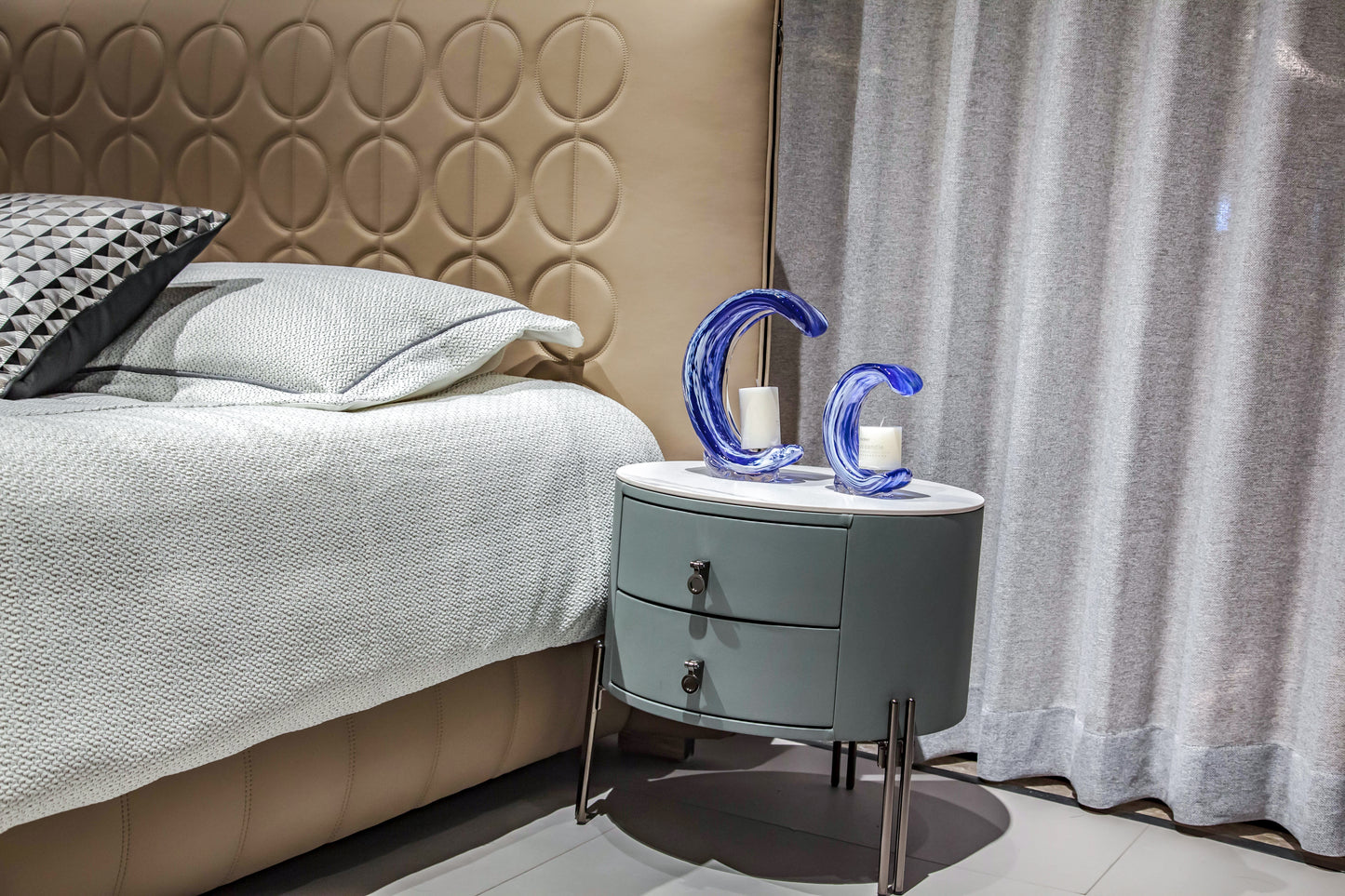 Blue Glass Candle Holder Sculpture