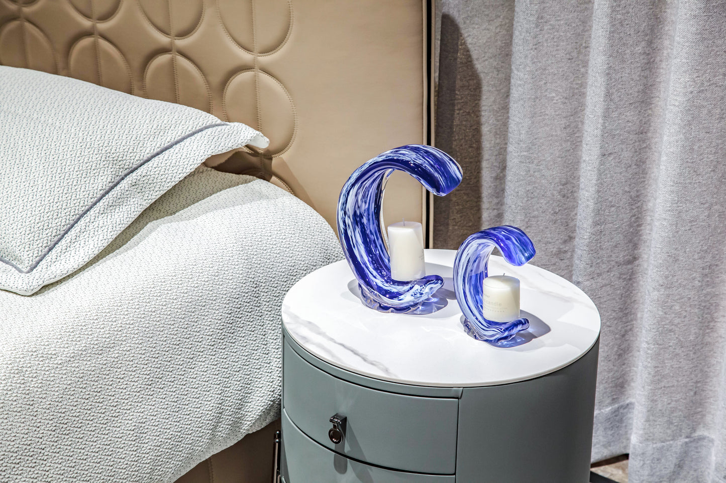 Blue Glass Candle Holder Sculpture