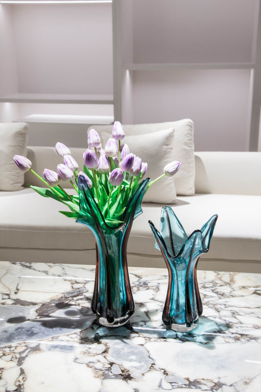 Lake Blue Wavy Glass Vase