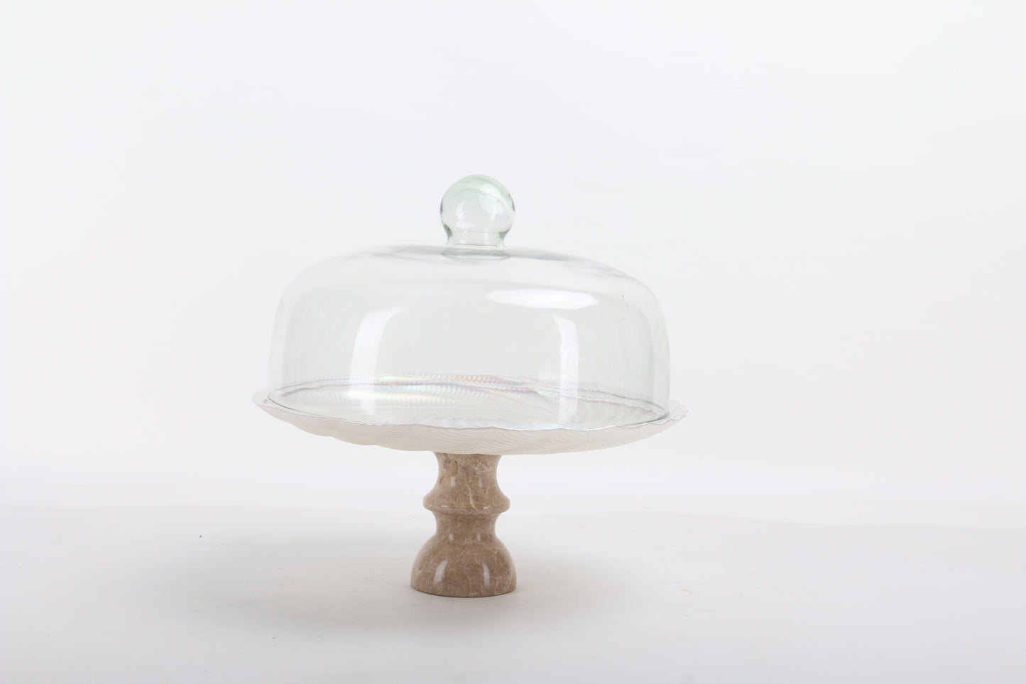 Marble & Glass Tray With Dome Cover - Cake Display