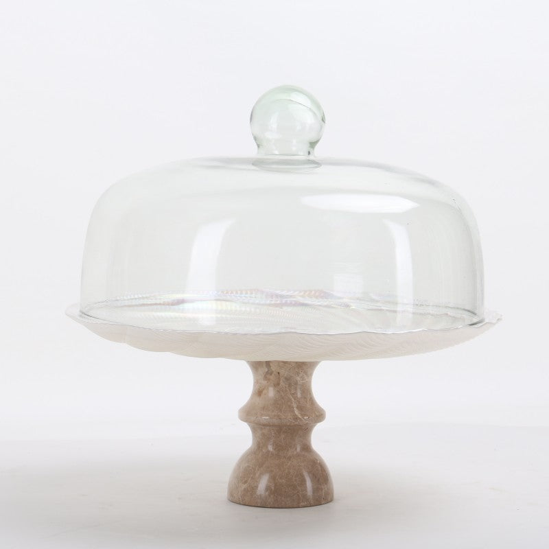 Marble & Glass Tray With Dome Cover - Cake Display