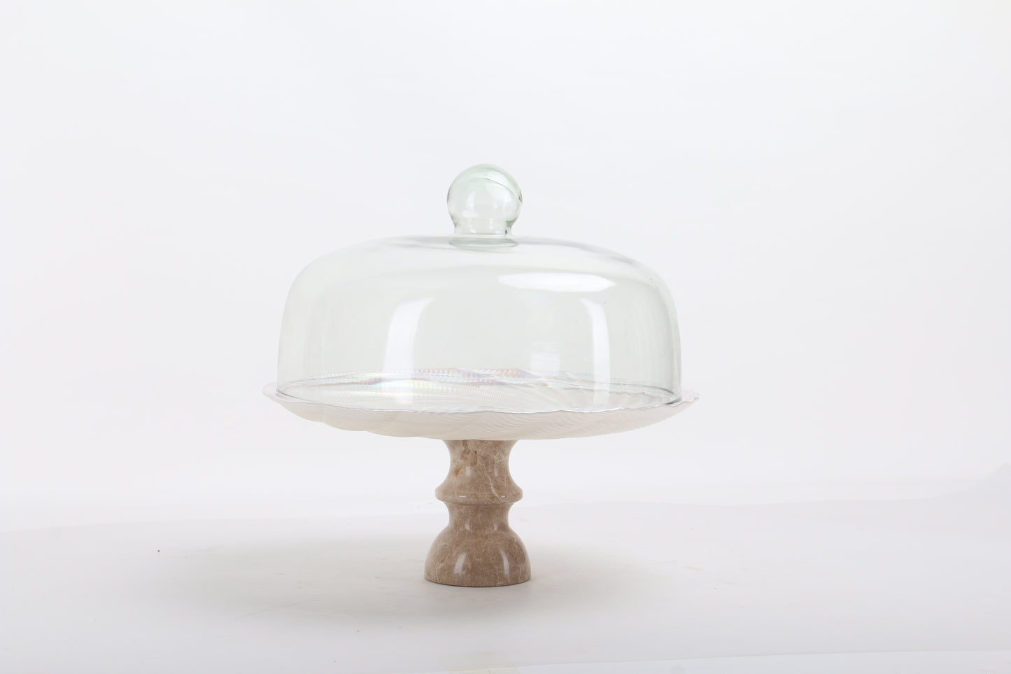 Marble & Glass Tray With Dome Cover - Cake Display