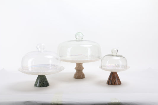 Marble & Glass Tray With Dome Cover - Cake Display