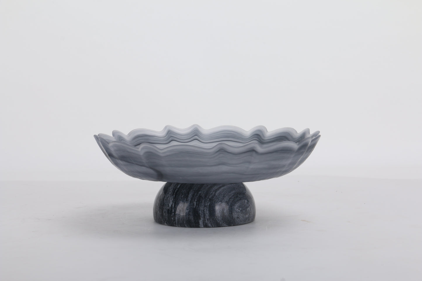 Grey Round Waved Marble & Glass Tray