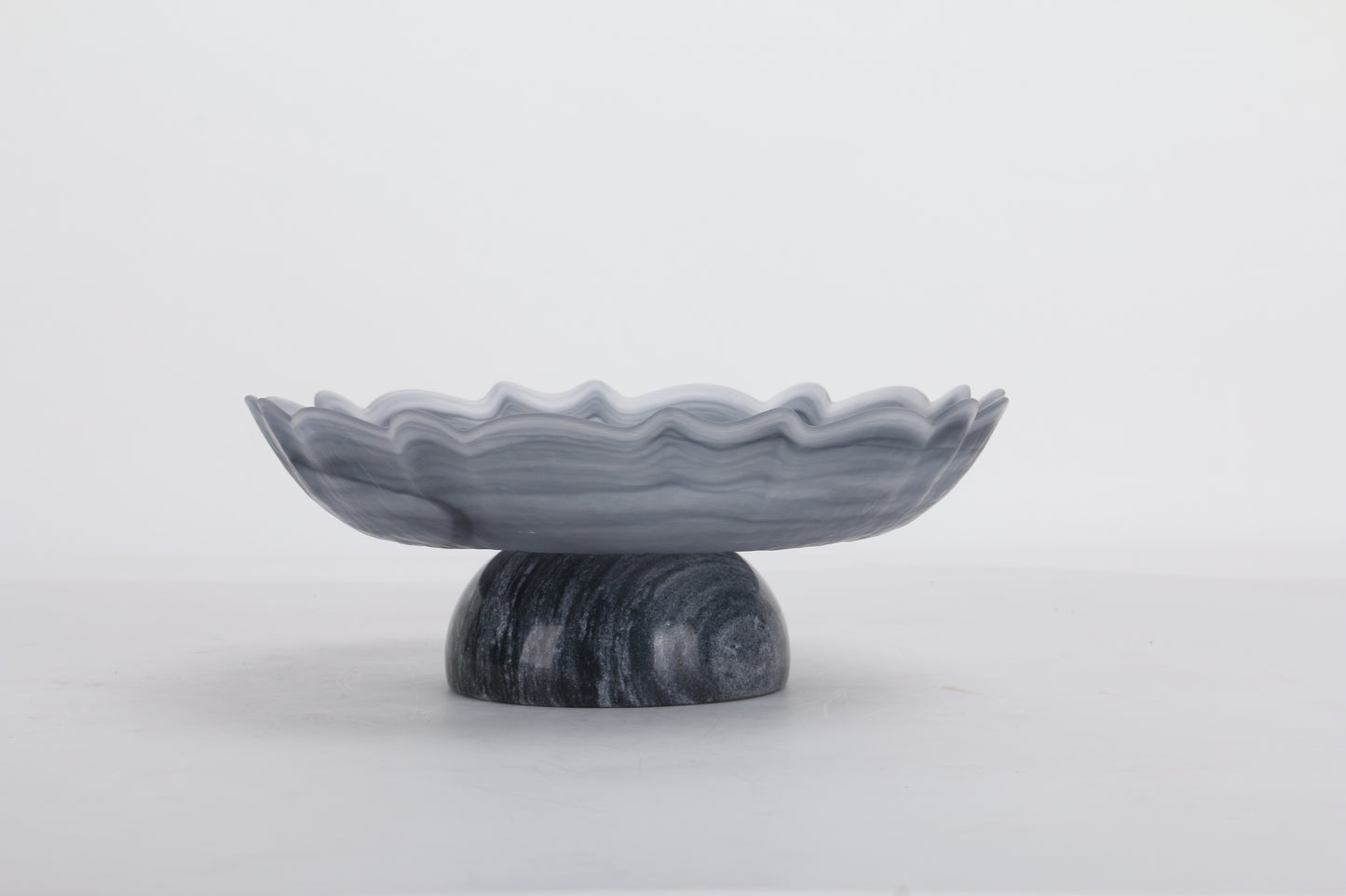 Grey Round Waved Marble & Glass Tray
