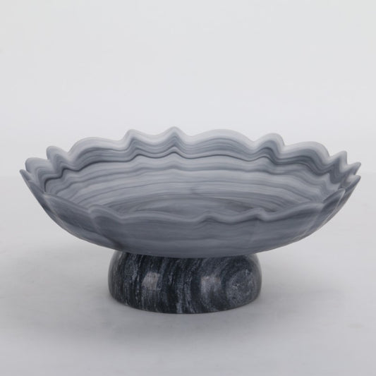 Grey Round Waved Marble & Glass Tray