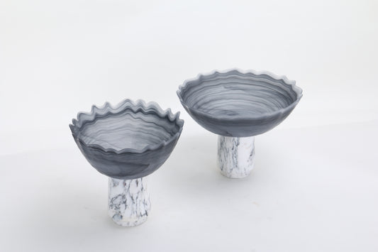 Grey Waved Marble & Glass Tray