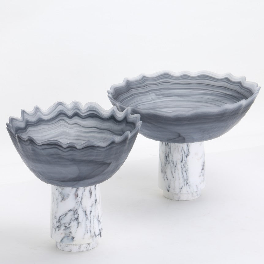 Grey Waved Marble & Glass Tray