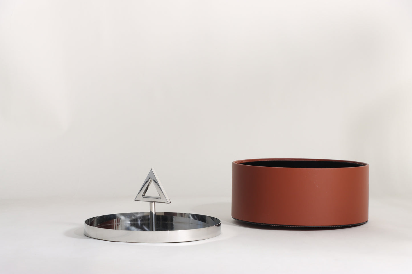 BROWN & SILVER MICRO-FIBER LEATHER & S/S STEEL & PVC STORAGE BOX