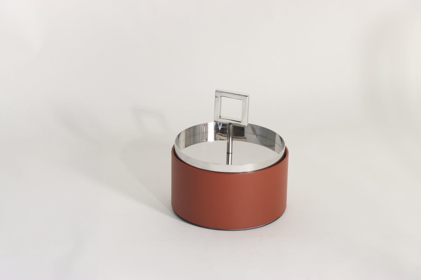 BROWN & SILVER MICRO-FIBER LEATHER & S/S STEEL & PVC STORAGE BOX