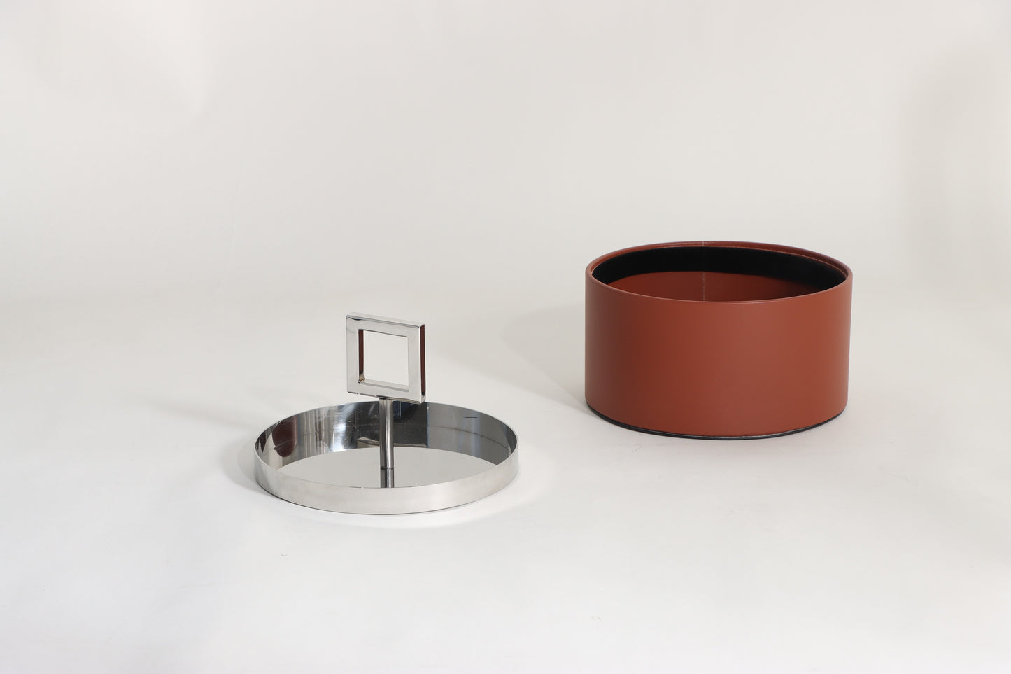 BROWN & SILVER MICRO-FIBER LEATHER & S/S STEEL & PVC STORAGE BOX