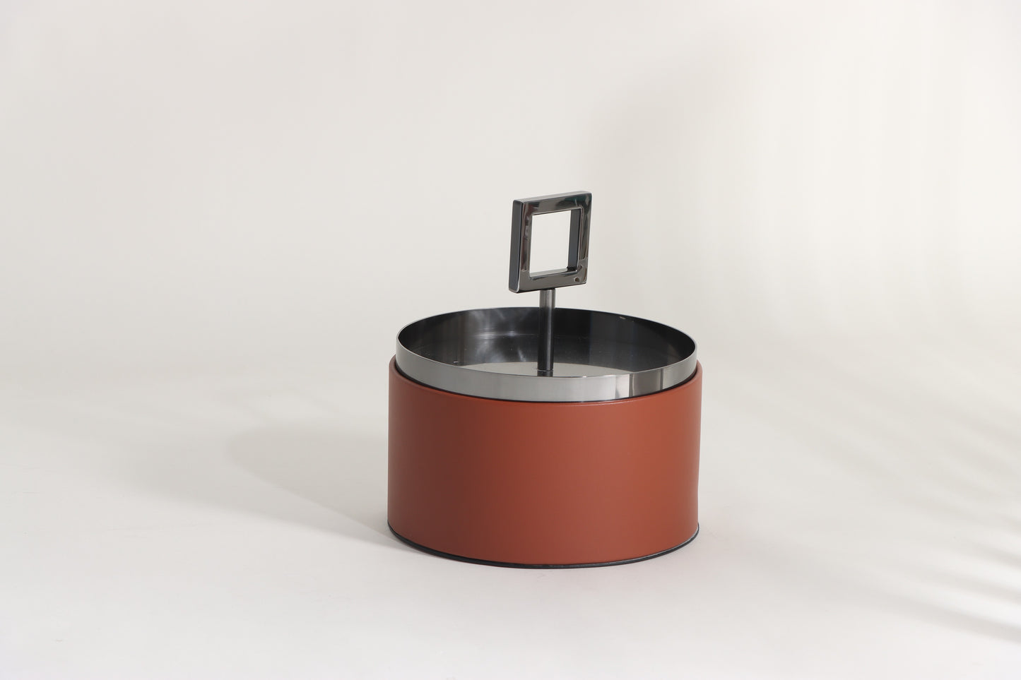 BROWN & BLACK MICRO-FIBER LEATHER & S/S STEEL & PVC STORAGE BOX