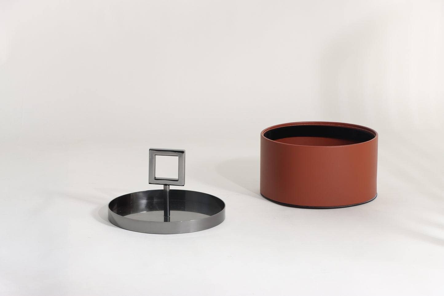 BROWN & BLACK MICRO-FIBER LEATHER & S/S STEEL & PVC STORAGE BOX