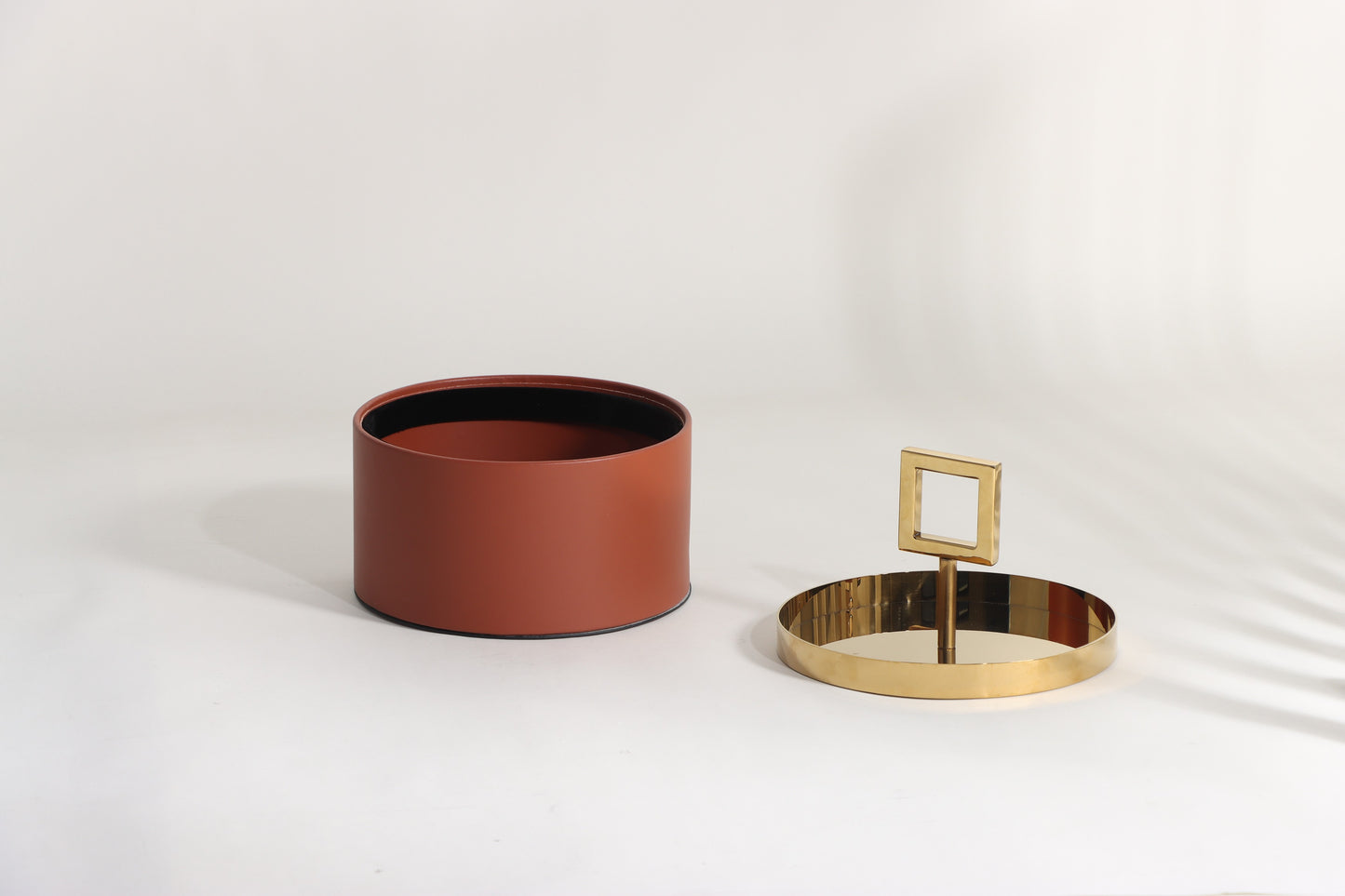 BROWN & GOLD MICRO-FIBER LEATHER & S/S STEEL & PVC STORAGE BOX