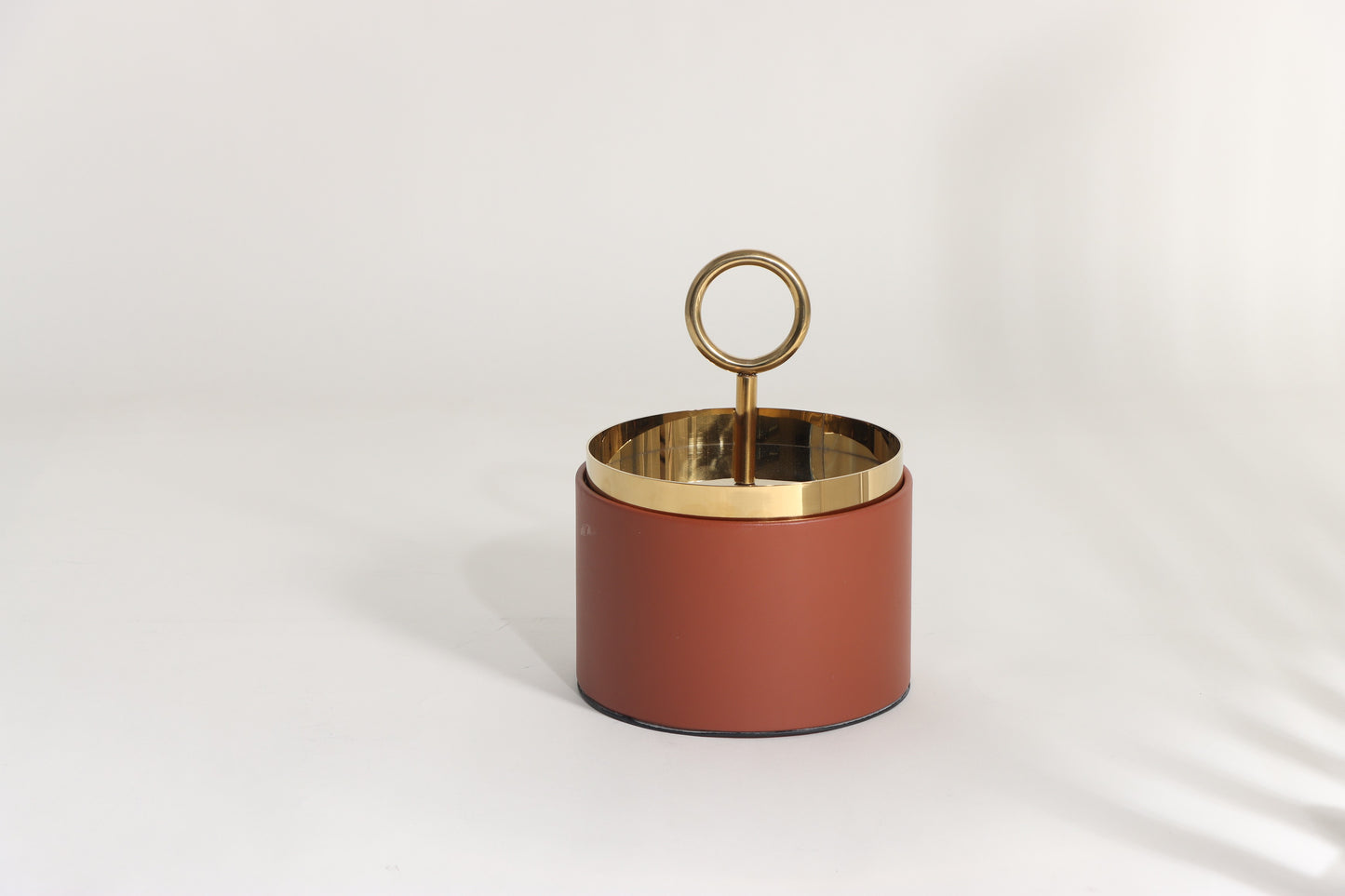 BROWN & GOLD MICRO-FIBER LEATHER & S/S STEEL & PVC STORAGE BOX