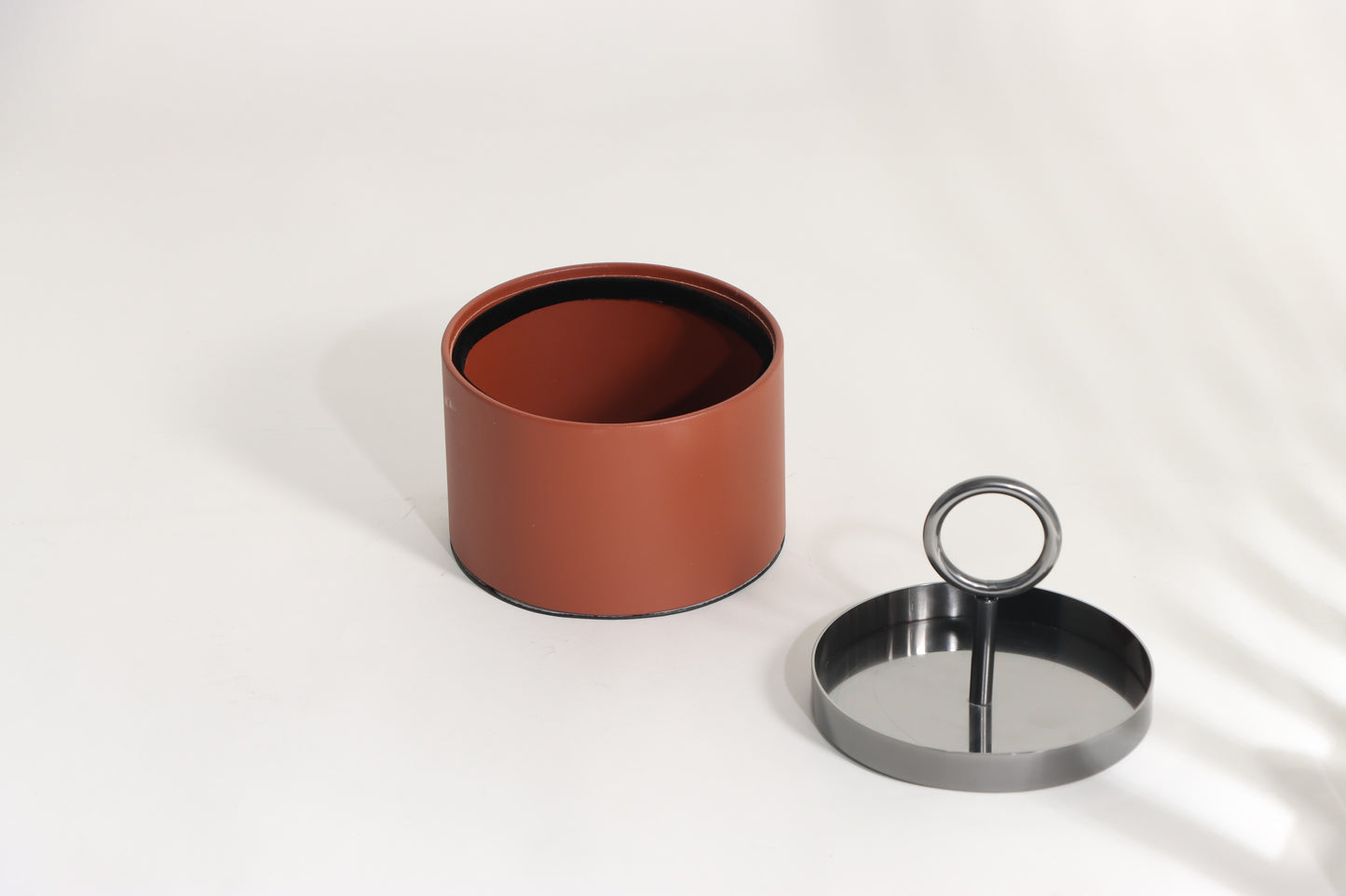 BROWN & BLACK MICRO-FIBER LEATHER & S/S STEEL & PVC STORAGE BOX