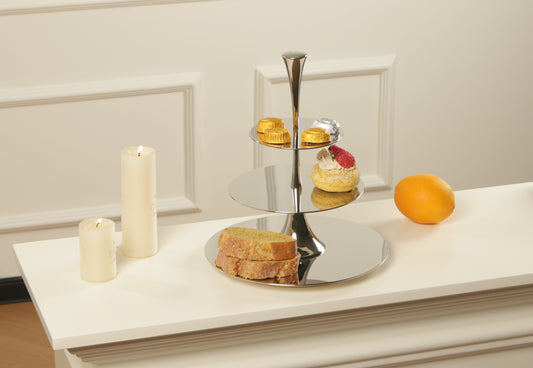 S/s Steel & Wood Base Triple-layer Cake Rack