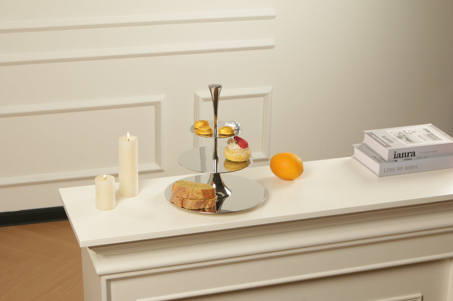 S/s Steel & Wood Base Triple-layer Cake Rack