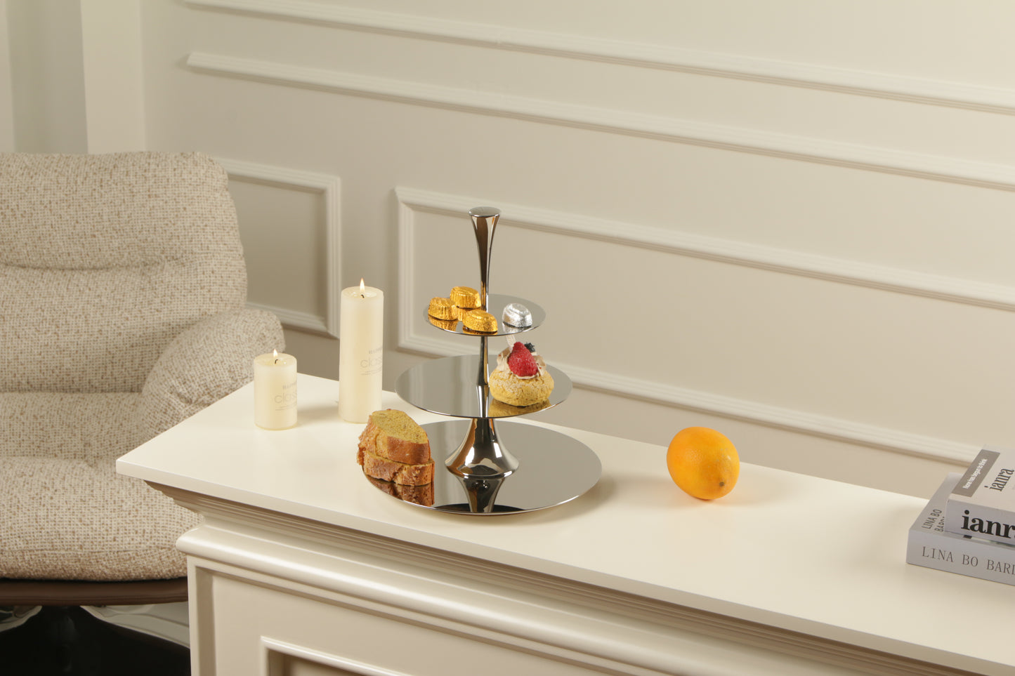 S/s Steel & Wood Base Triple-layer Cake Rack