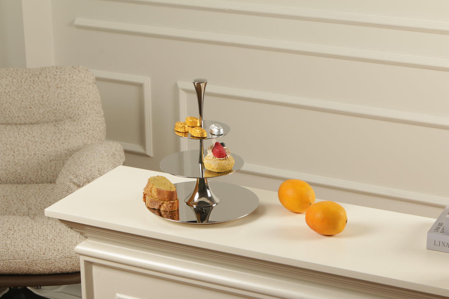 S/s Steel & Wood Base Triple-layer Cake Rack