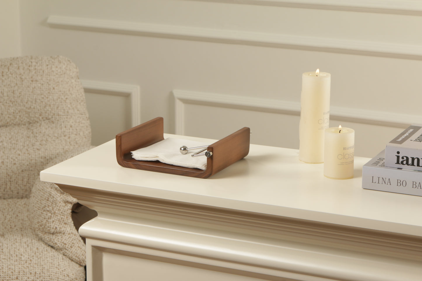 S/s Steel & Walnut Wood Tissue Holder