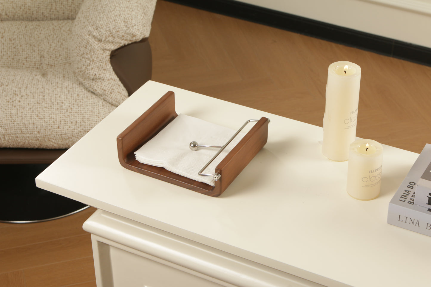 S/s Steel & Walnut Wood Tissue Holder