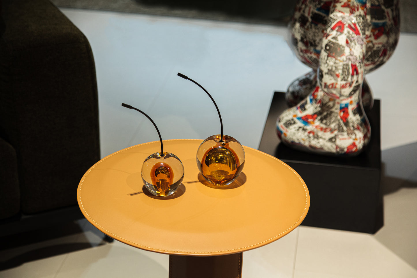 Amber Glass Strawberry Sculpture
