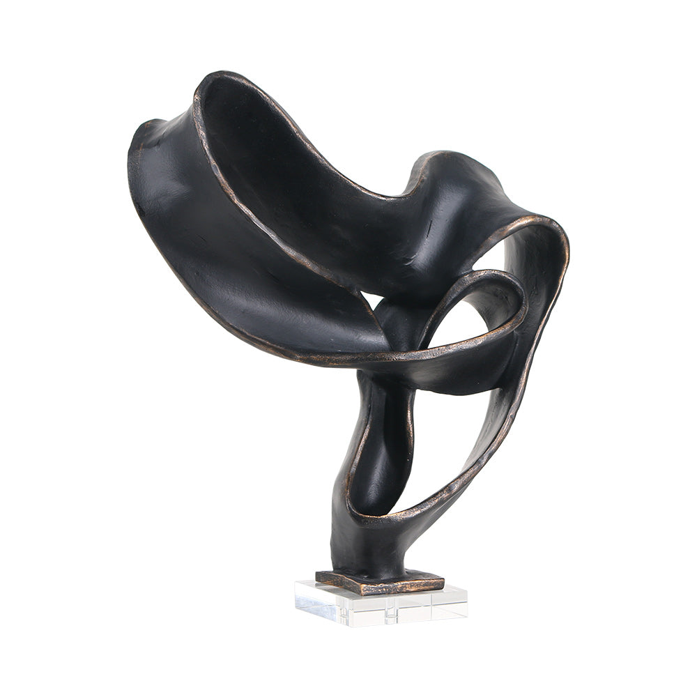 Dark Bronze Twisted Form Abstract Marble & Crystal Sculpture