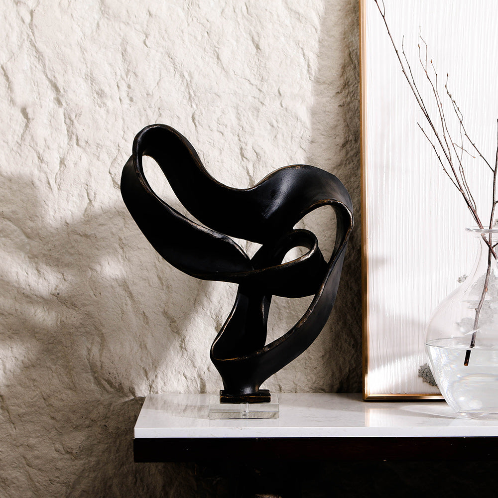 Dark Bronze Twisted Form Abstract Marble & Crystal Sculpture
