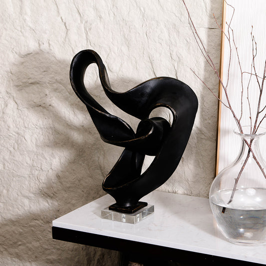 Dark Bronze Twisted Form Abstract Marble & Crystal Sculpture