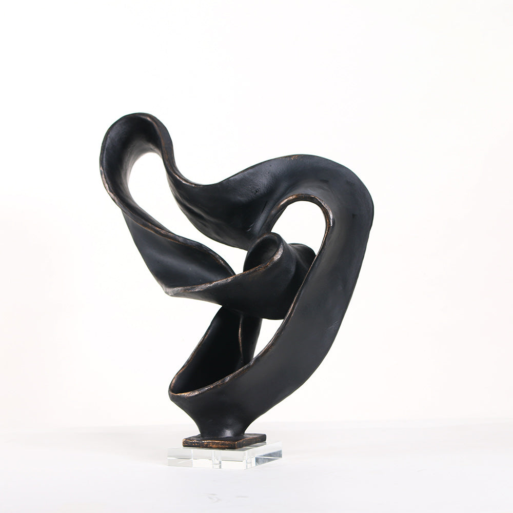 Dark Bronze Twisted Form Abstract Marble & Crystal Sculpture