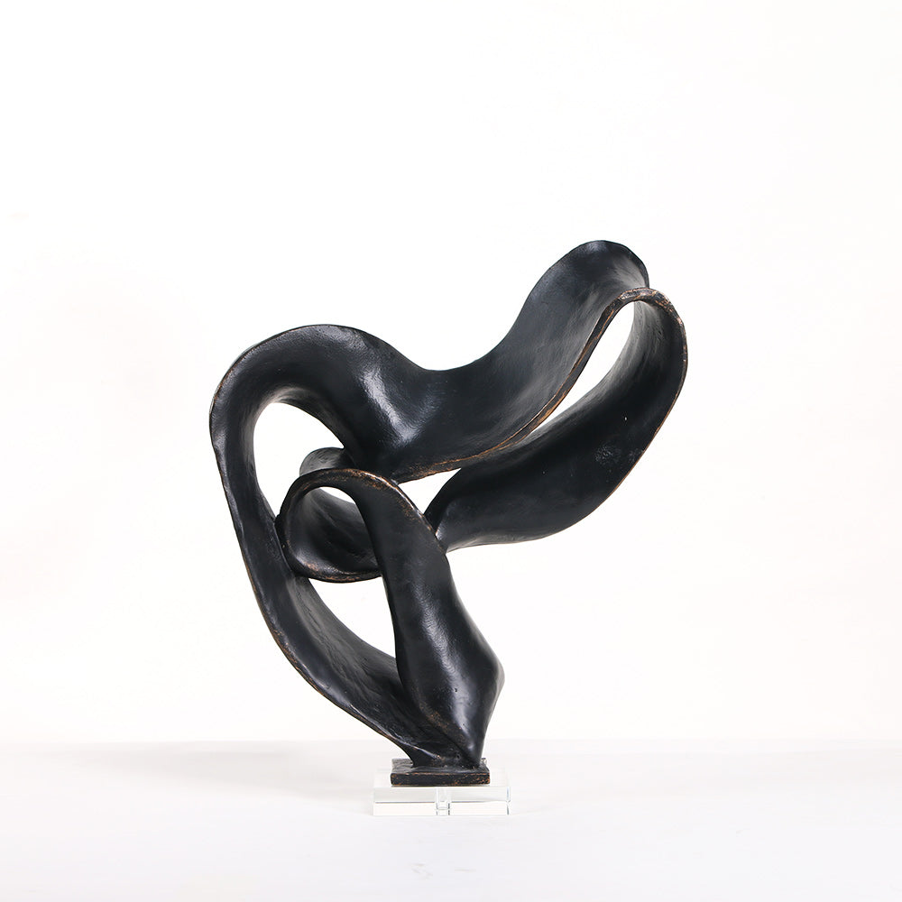 Dark Bronze Twisted Form Abstract Marble & Crystal Sculpture