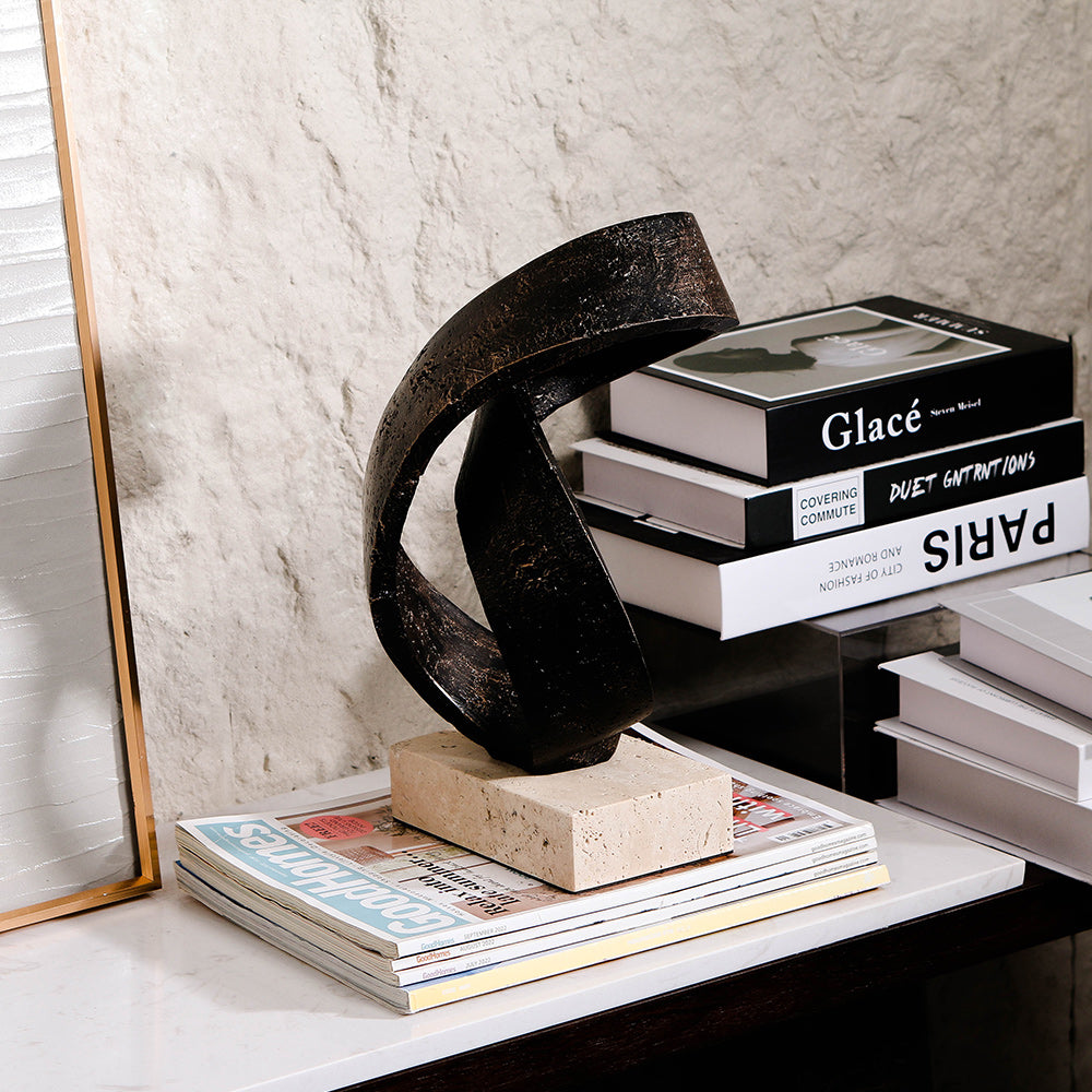 Dark Bronze Embracing Infinity Resin & Marble Sculpture