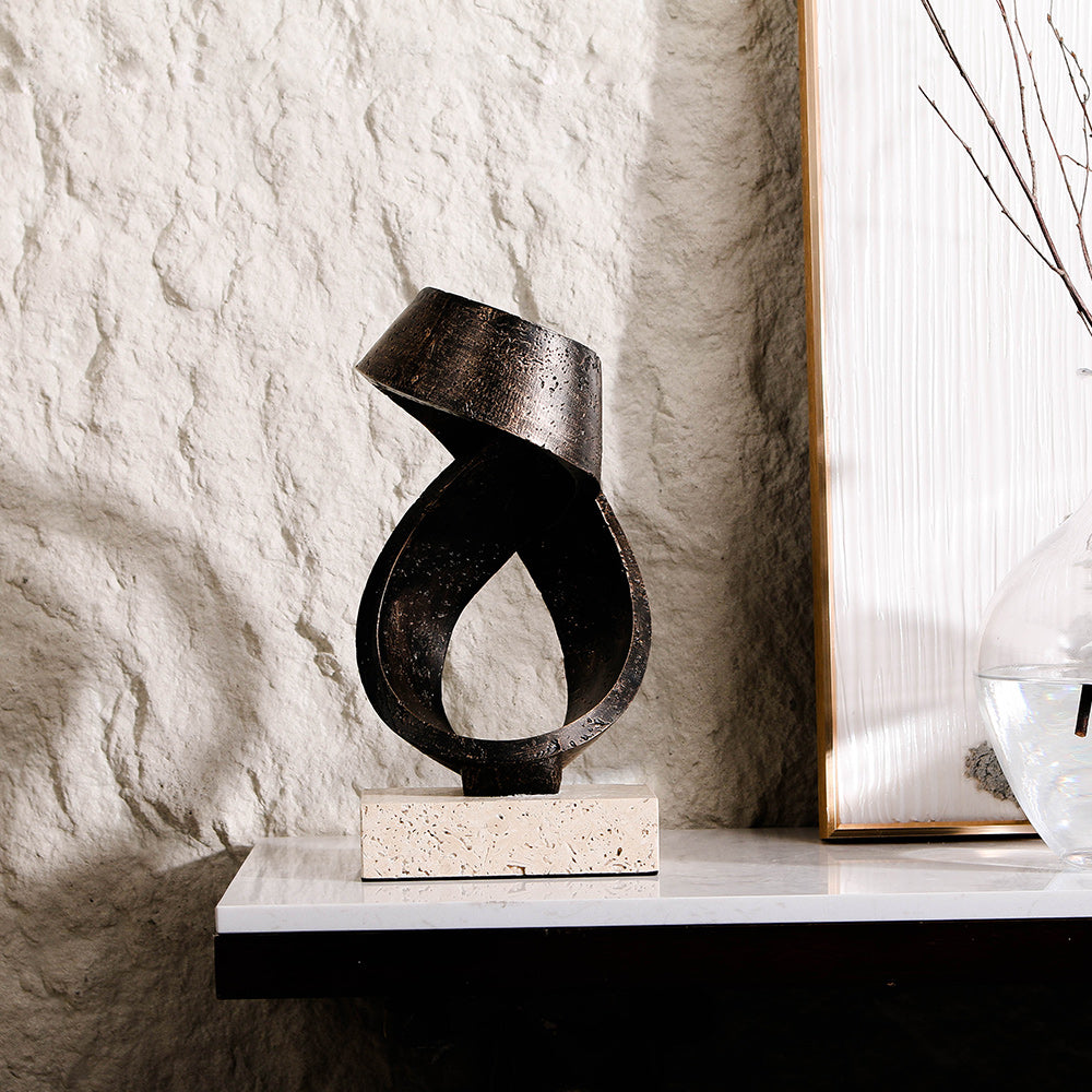 Dark Bronze Embracing Infinity Resin & Marble Sculpture