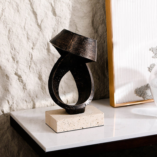 Dark Bronze Embracing Infinity Resin & Marble Sculpture