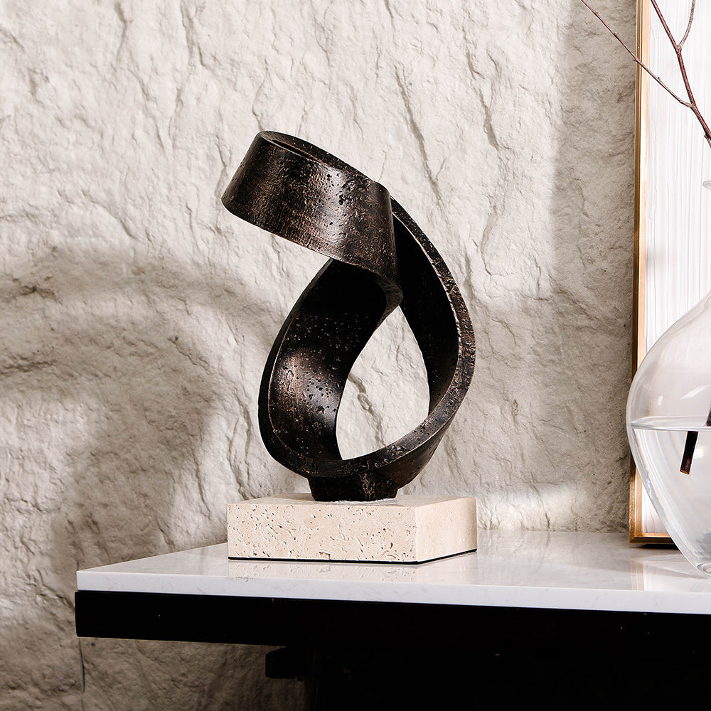 Dark Bronze Embracing Infinity Resin & Marble Sculpture