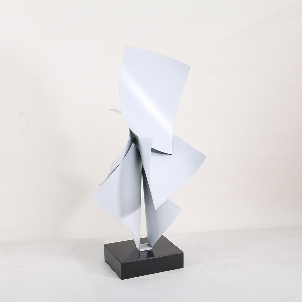 White Abstract Iron & Marble Artwork Sculpture